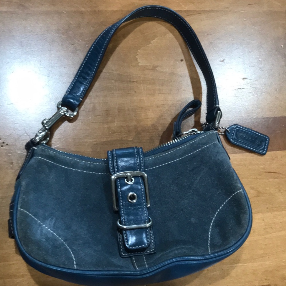 Blue suede Coach bag, used